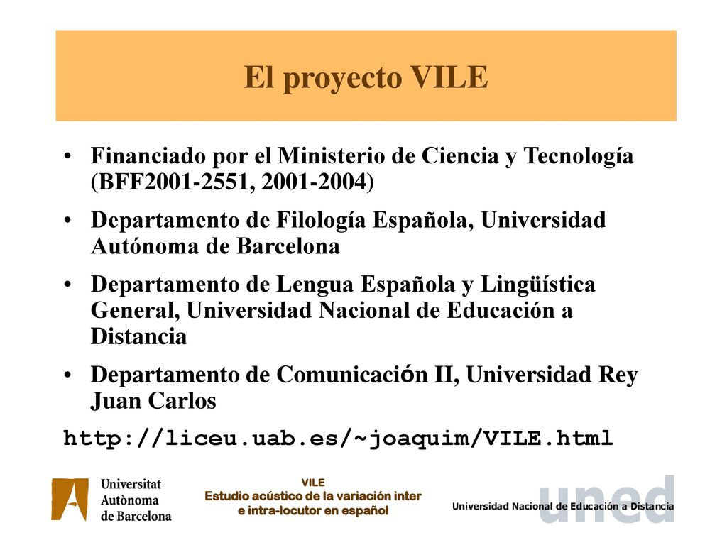 El proyecto VILE Financiado por el Ministerio de Ciencia y Tecnología (BFF , )