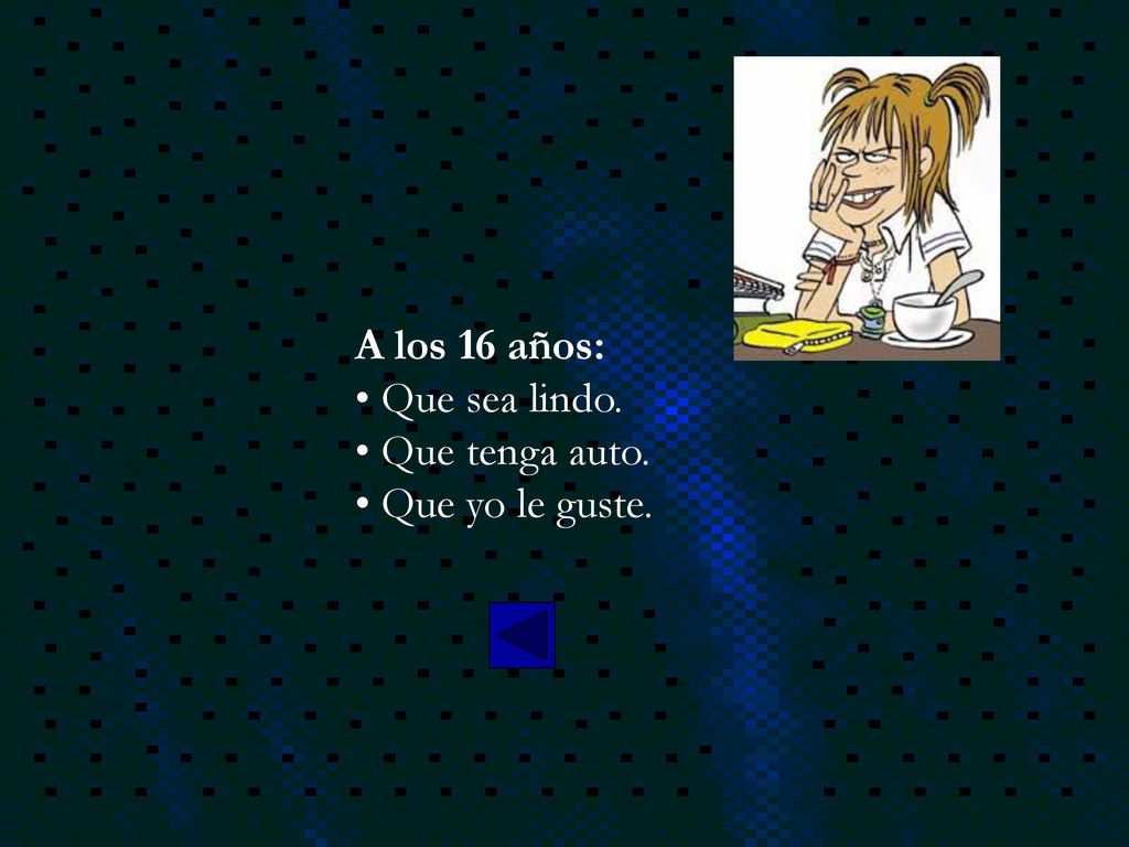 A los 16 años: Que sea lindo. Que tenga auto. Que yo le guste.