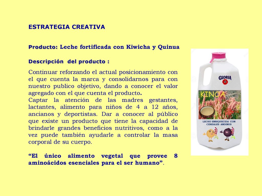 Producto: Leche fortificada con Kiwicha y Quinua