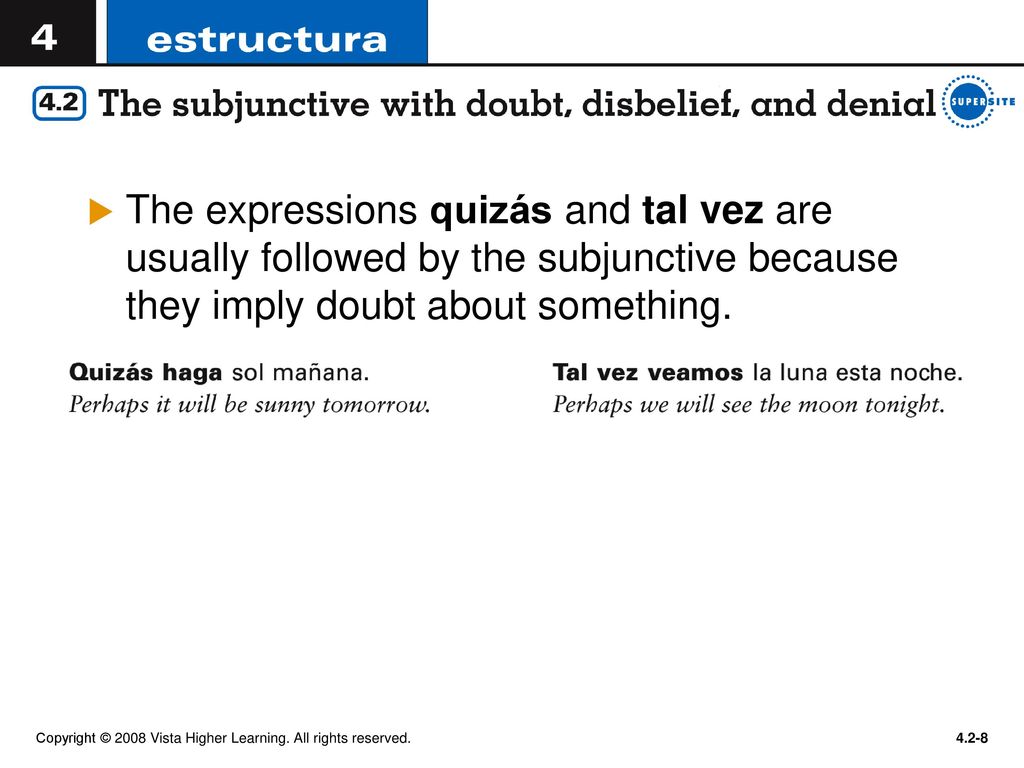 The expressions quizás and tal vez are usually followed by the subjunctive because they imply doubt about something.