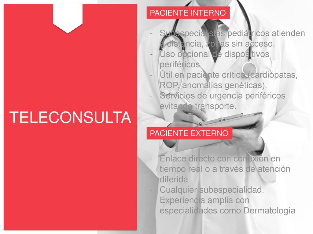 TELECONSULTA PACIENTE INTERNO. Subespecialistas pediátricos atienden a distancia, zonas sin acceso.