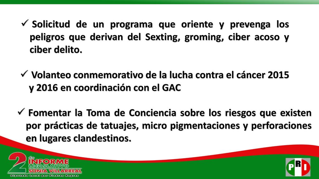 Solicitud de un programa que oriente y prevenga los peligros que derivan del Sexting, groming, ciber acoso y ciber delito.
