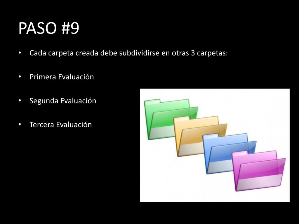 PASO #9 Cada carpeta creada debe subdividirse en otras 3 carpetas: