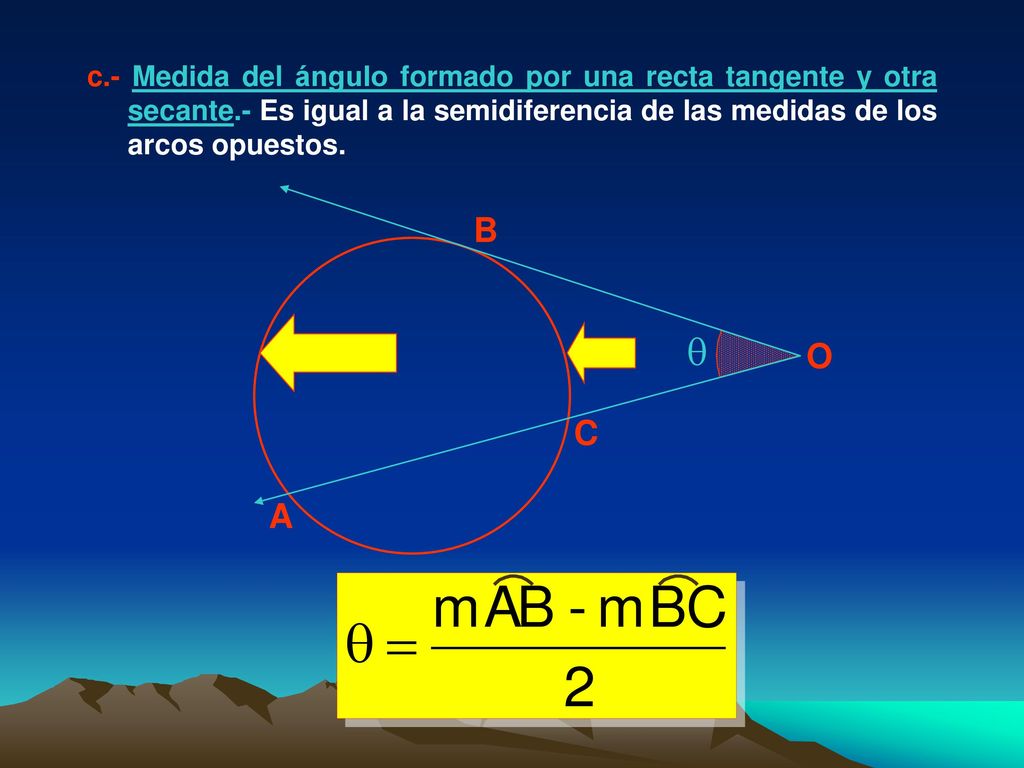 c. - Medida del ángulo formado por una recta tangente y otra secante