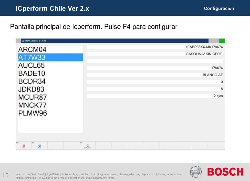 Pantalla principal de Icperform. Pulse F4 para configurar