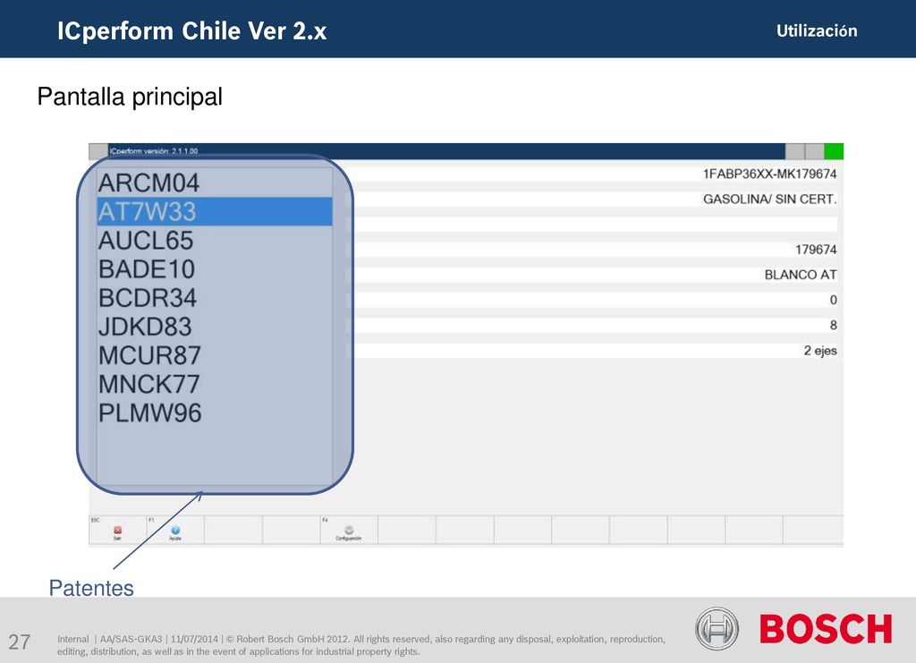 ICperform Chile Ver 2.x Pantalla principal Patentes Utilización