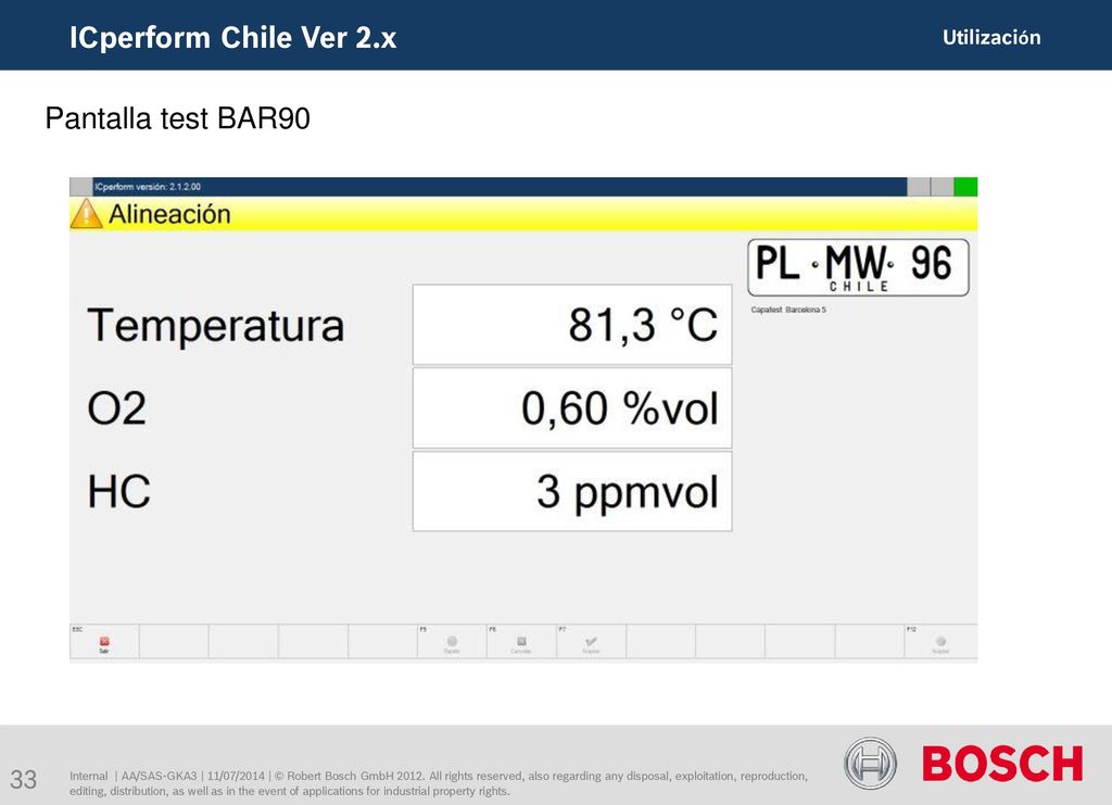 ICperform Chile Ver 2.x Pantalla test BAR90 Utilización