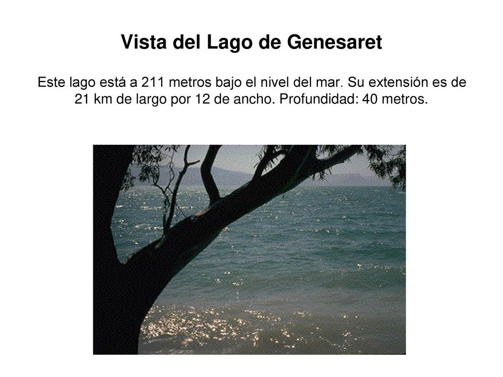 Vista del Lago de Genesaret Este lago está a 211 metros bajo el nivel del mar.