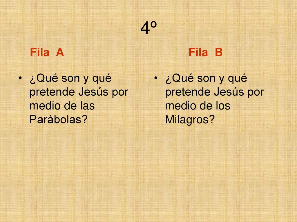 4º Fila A Fila B. ¿Qué son y qué pretende Jesús por medio de las Parábolas