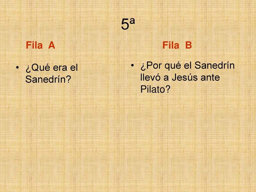 5ª Fila A Fila B ¿Por qué el Sanedrín llevó a Jesús ante Pilato