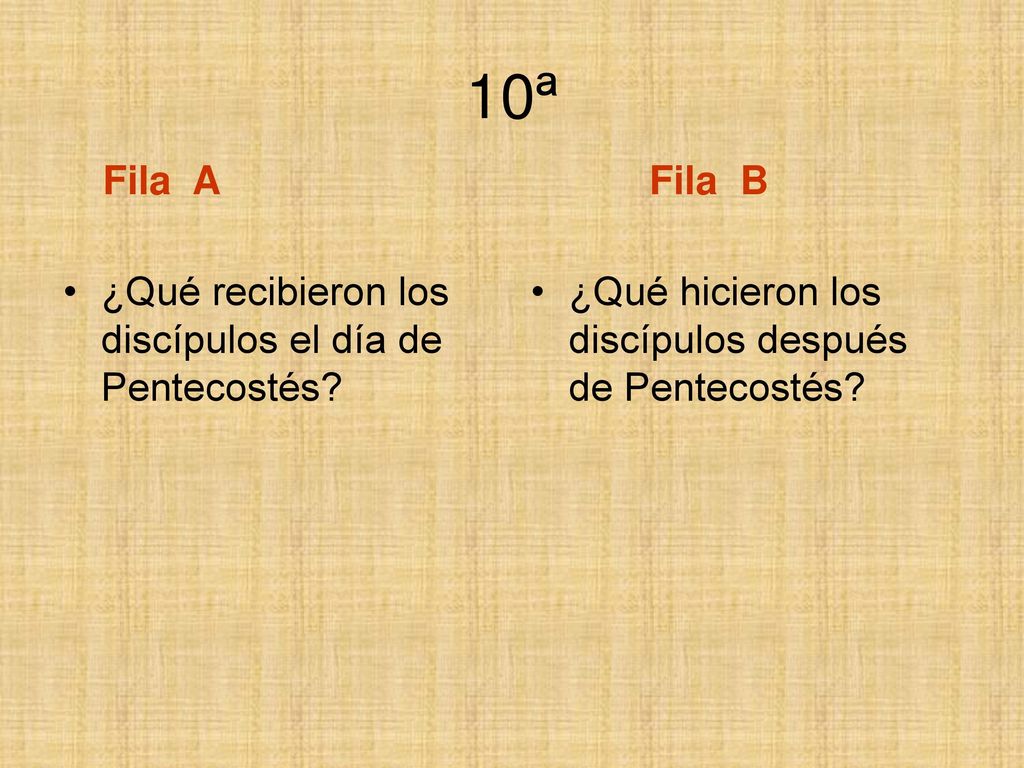 10ª Fila A Fila B. ¿Qué recibieron los discípulos el día de Pentecostés