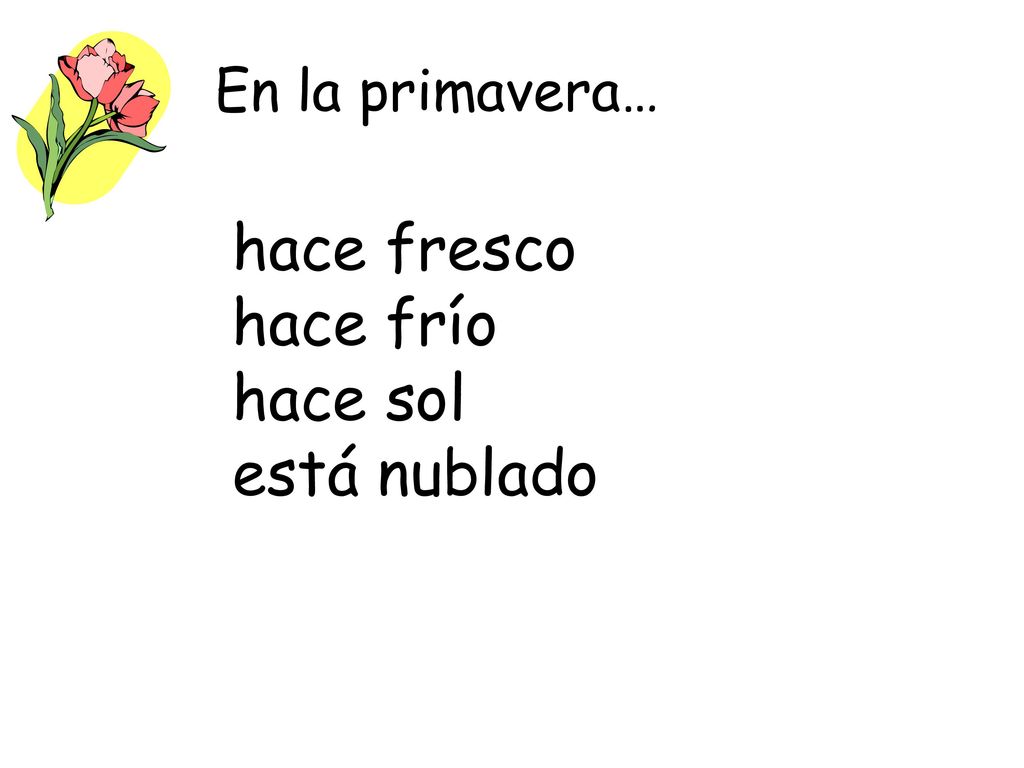 En la primavera… hace fresco hace frío hace sol está nublado