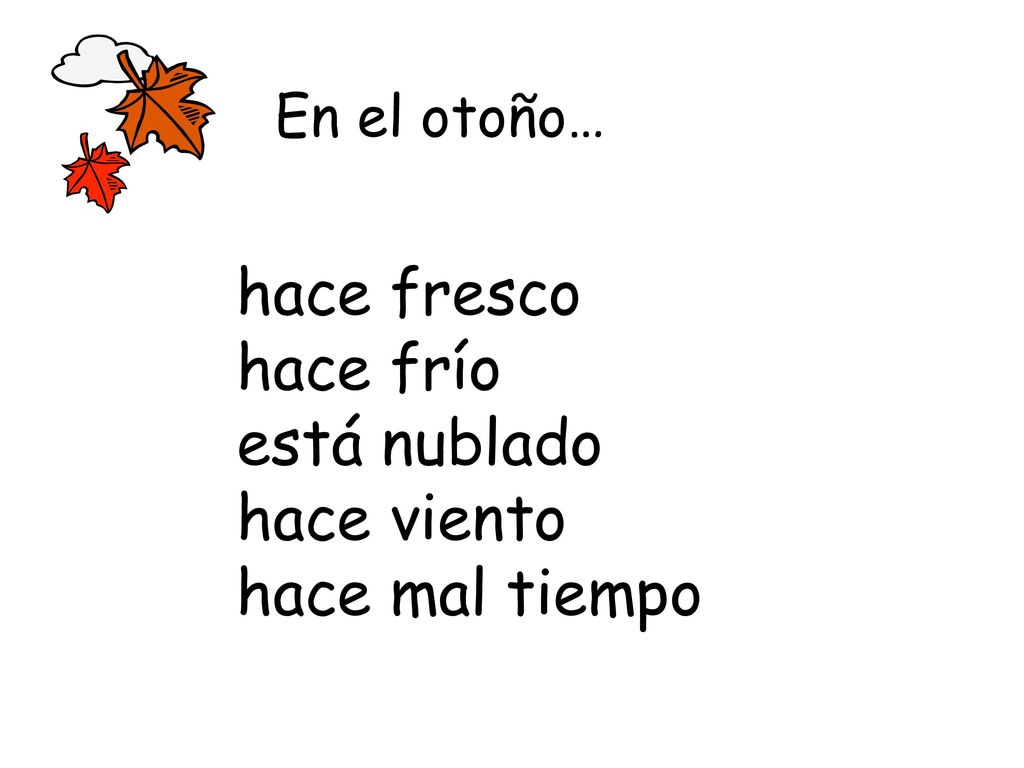 hace fresco hace frío está nublado hace viento hace mal tiempo
