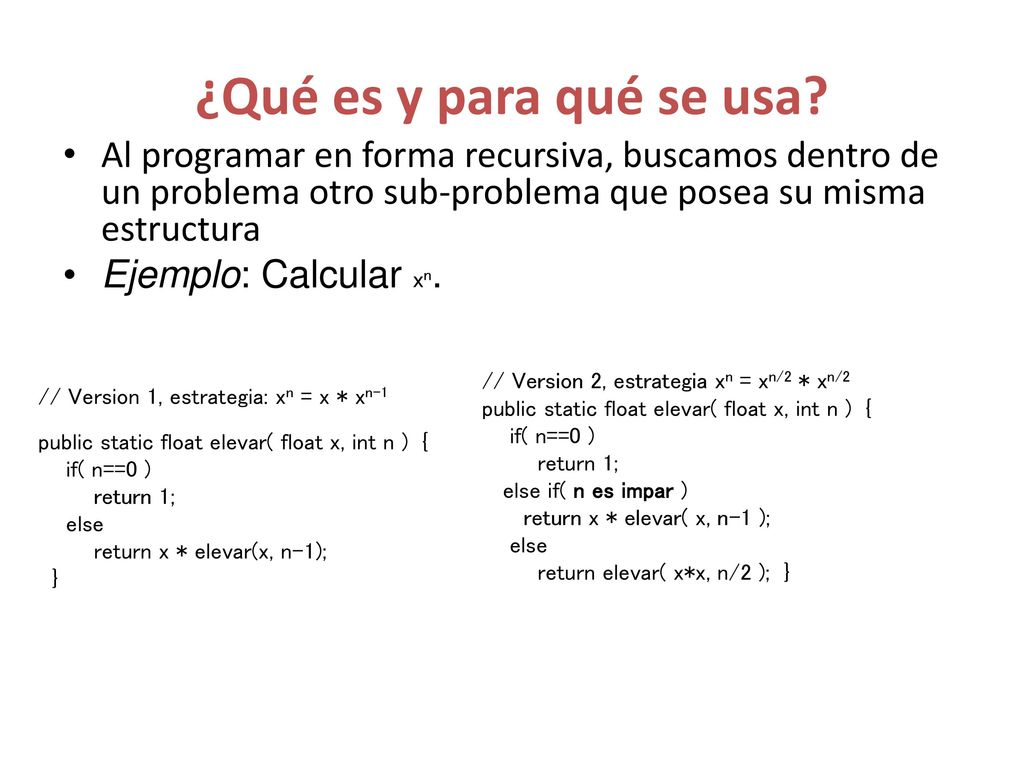 ¿Qué es y para qué se usa Al programar en forma recursiva, buscamos dentro de un problema otro sub-problema que posea su misma estructura.
