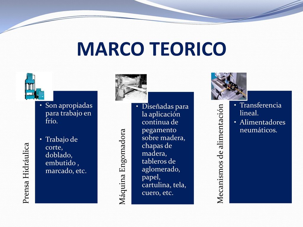 MARCO TEORICO Prensa Hidráulica Son apropiadas para trabajo en frío.
