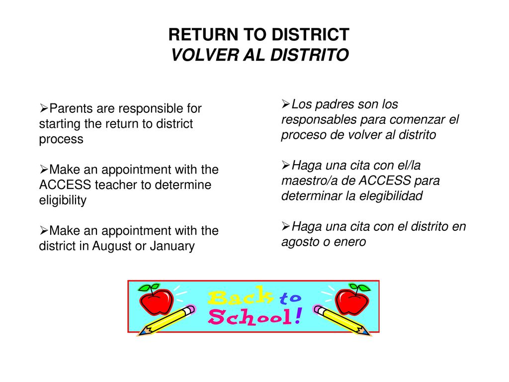RETURN TO DISTRICT VOLVER AL DISTRITO