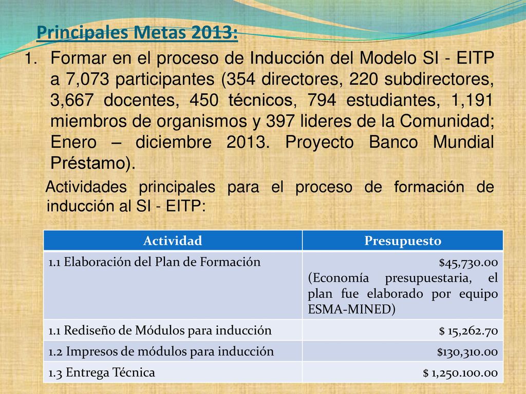 Principales Metas 2013: