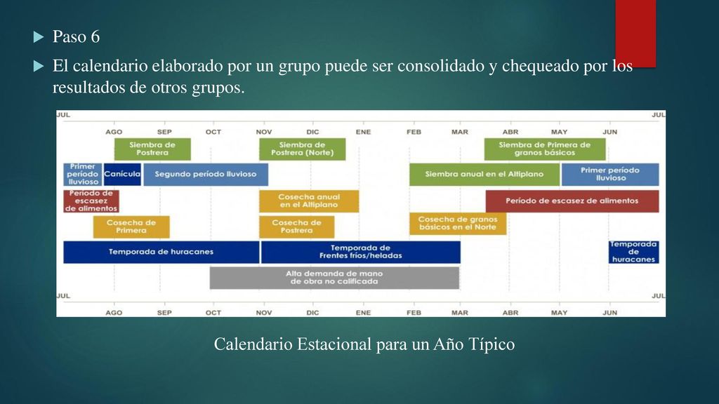 Paso 6 El calendario elaborado por un grupo puede ser consolidado y chequeado por los resultados de otros grupos.