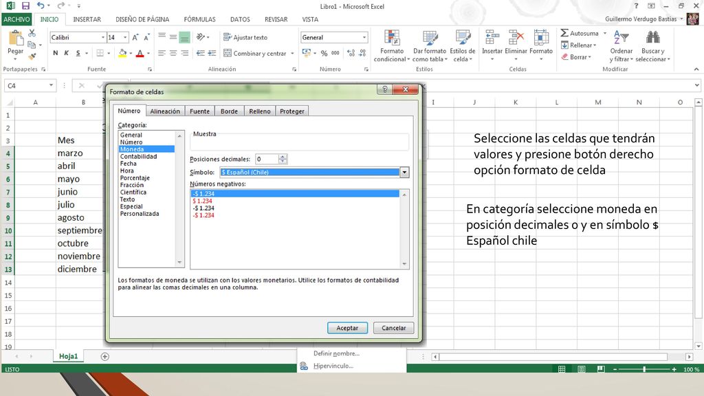 Seleccione las celdas que tendrán valores y presione botón derecho opción formato de celda