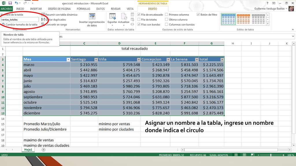 Asignar un nombre a la tabla, ingrese un nombre donde indica el circulo