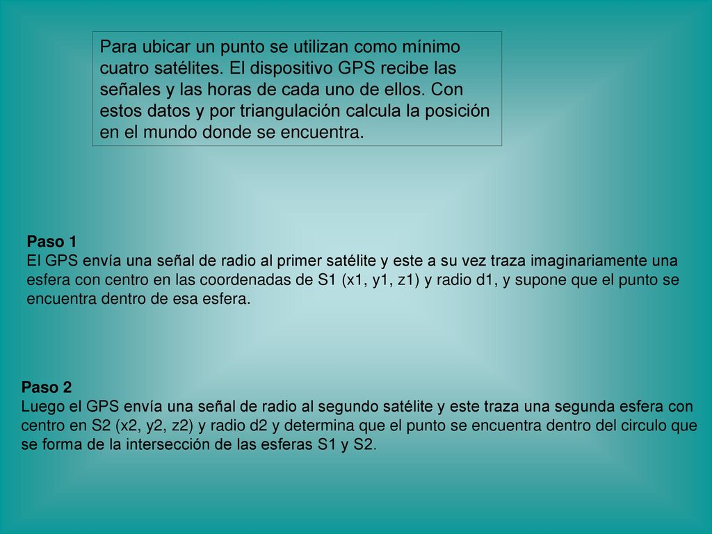 Para ubicar un punto se utilizan como mínimo cuatro satélites