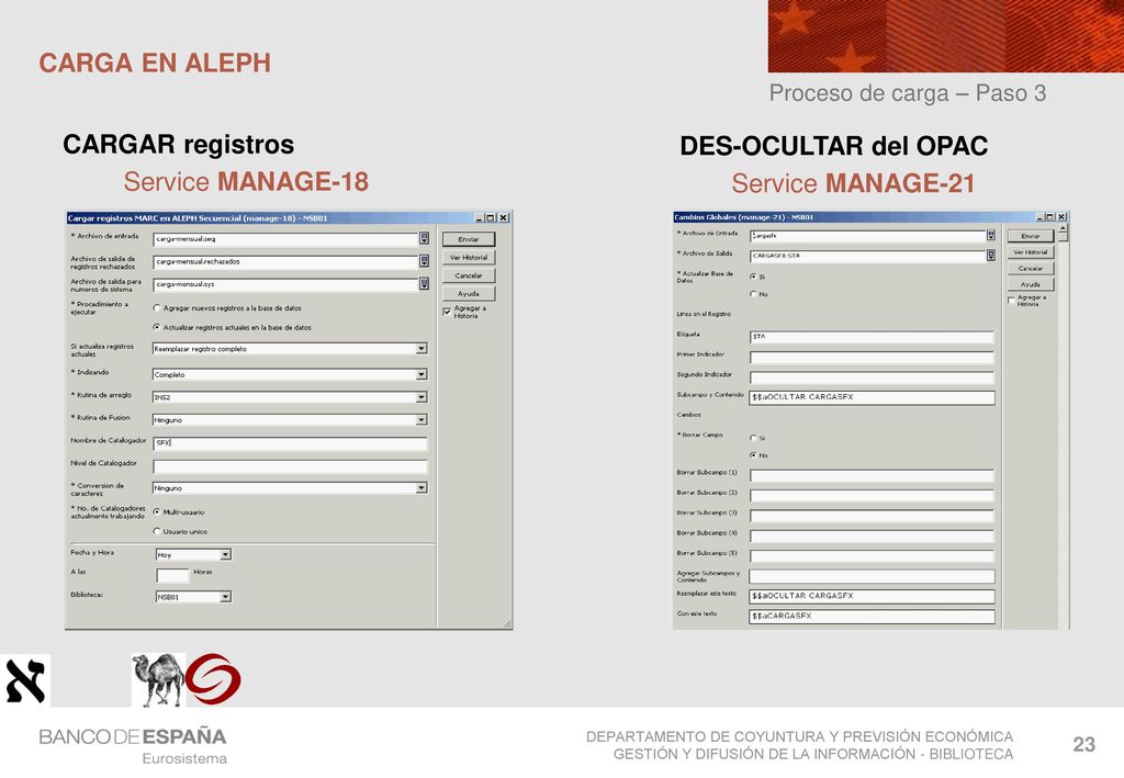 CARGA EN ALEPH CARGAR registros DES-OCULTAR del OPAC Service MANAGE-18