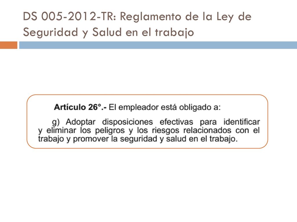 DS TR: Reglamento de la Ley de Seguridad y Salud en el trabajo
