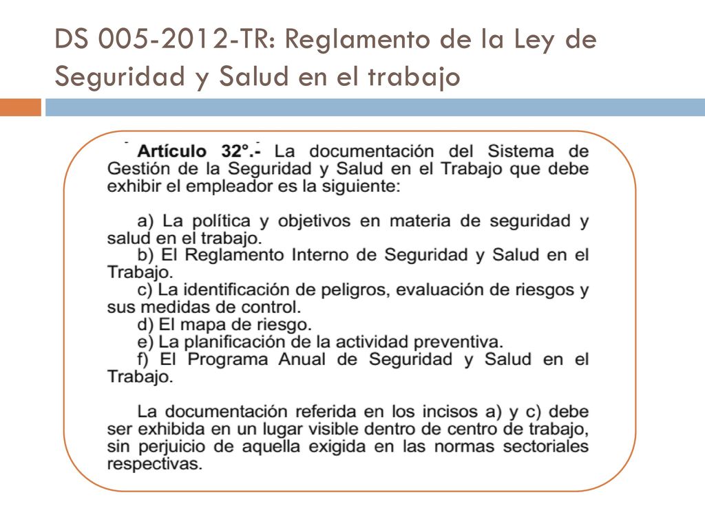 DS TR: Reglamento de la Ley de Seguridad y Salud en el trabajo