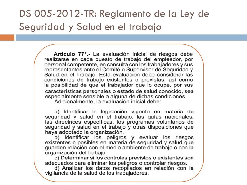 DS TR: Reglamento de la Ley de Seguridad y Salud en el trabajo