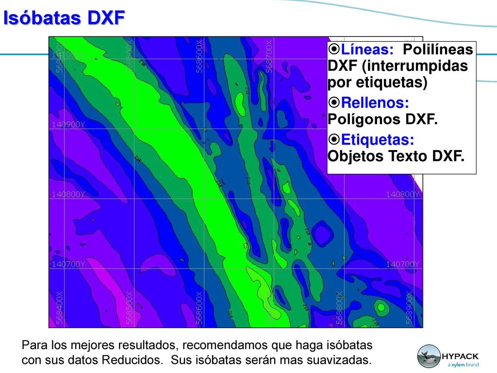Isóbatas DXF Líneas: Polilíneas DXF (interrumpidas por etiquetas)