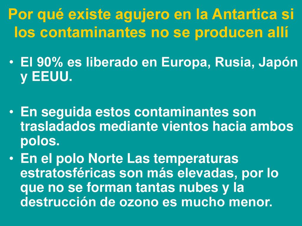 Por qué existe agujero en la Antartica si los contaminantes no se producen allí