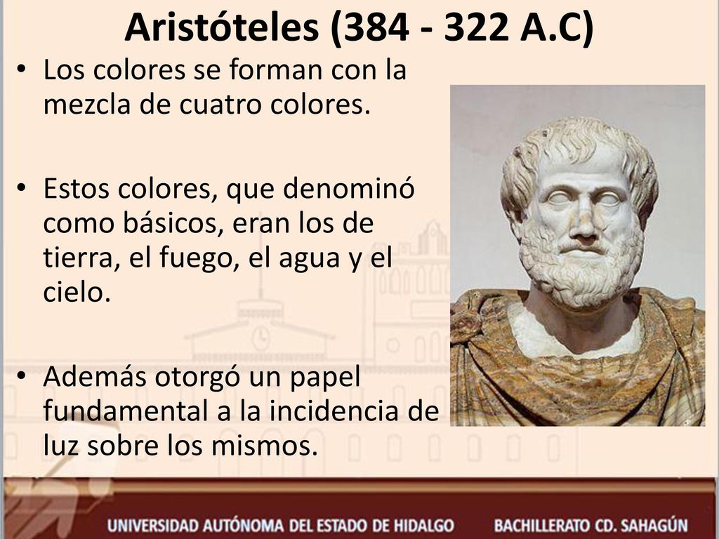 Aristóteles ( A.C) Los colores se forman con la mezcla de cuatro colores.