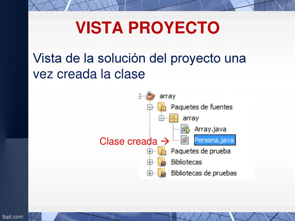 VISTA PROYECTO Vista de la solución del proyecto una vez creada la clase Clase creada 