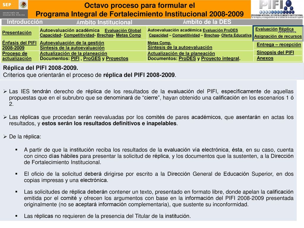 Criterios que orientarán el proceso de evaluación del PIFI