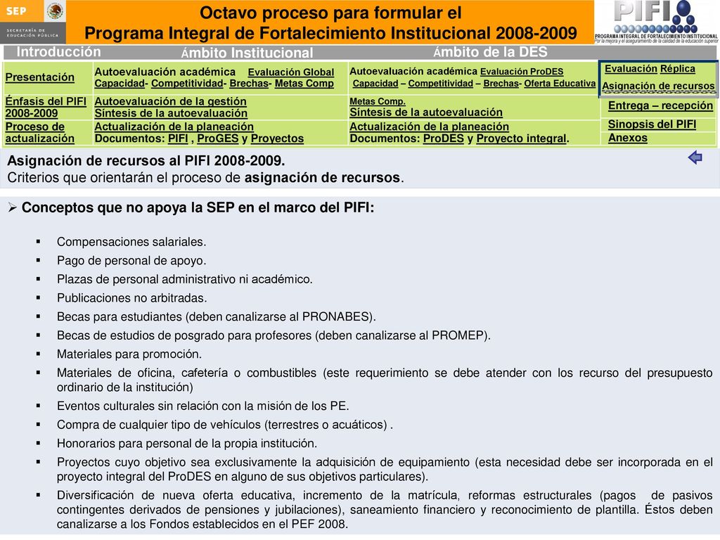 Criterios que orientarán el proceso de réplica del PIFI