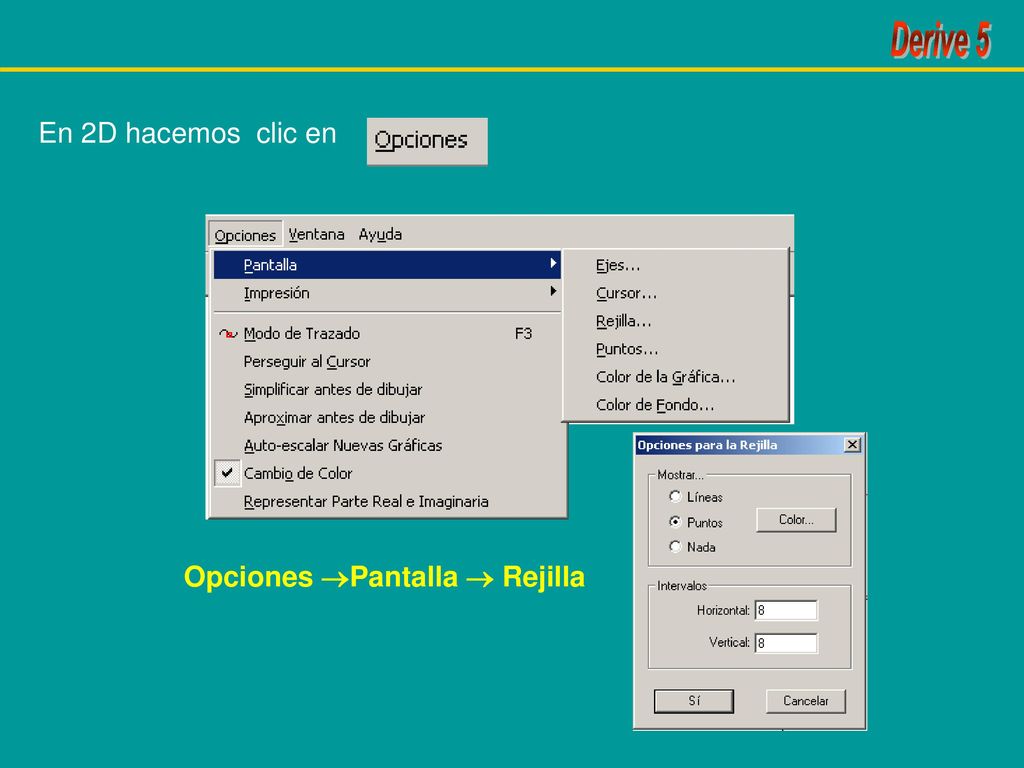 En 2D hacemos clic en Opciones Pantalla  Rejilla