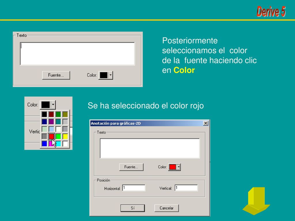 Posteriormente seleccionamos el color de la fuente haciendo clic en Color