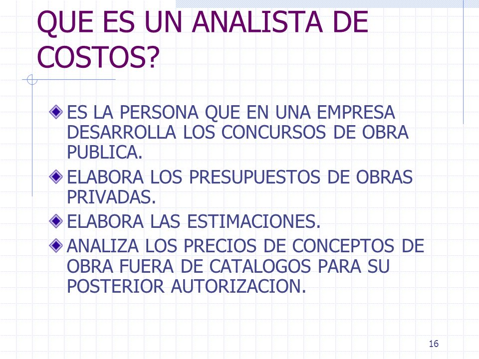 QUE ES UN ANALISTA DE COSTOS