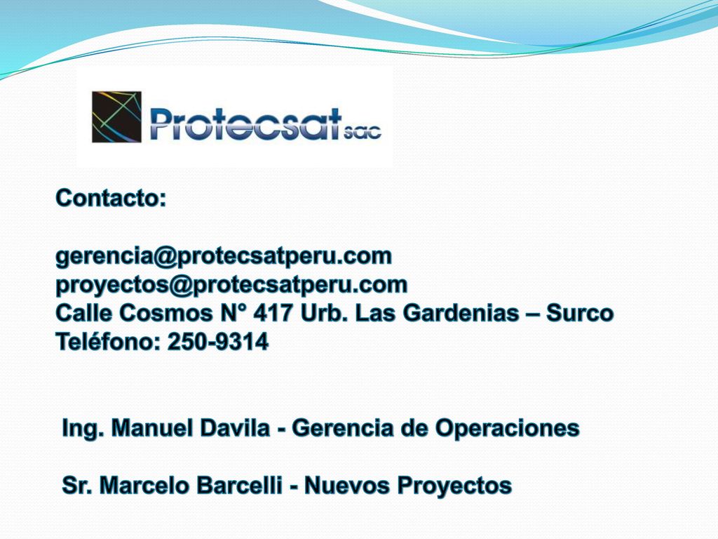 Contacto:  Calle Cosmos N° 417 Urb. Las Gardenias – Surco.
