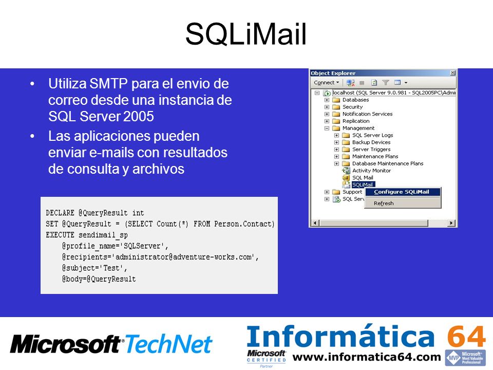 SQLiMail Utiliza SMTP para el envio de correo desde una instancia de SQL Server