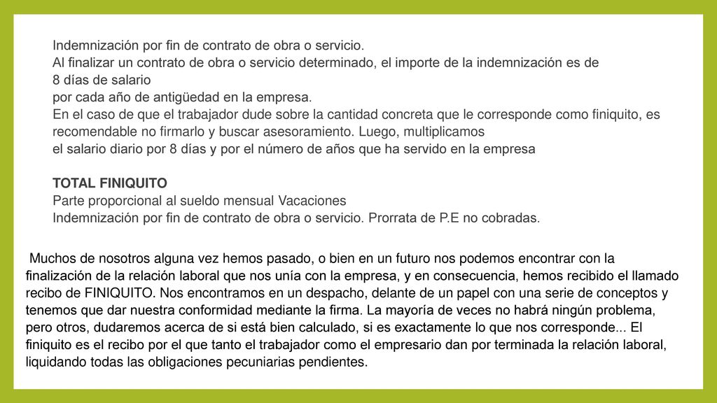 Indemnización por fin de contrato de obra o servicio