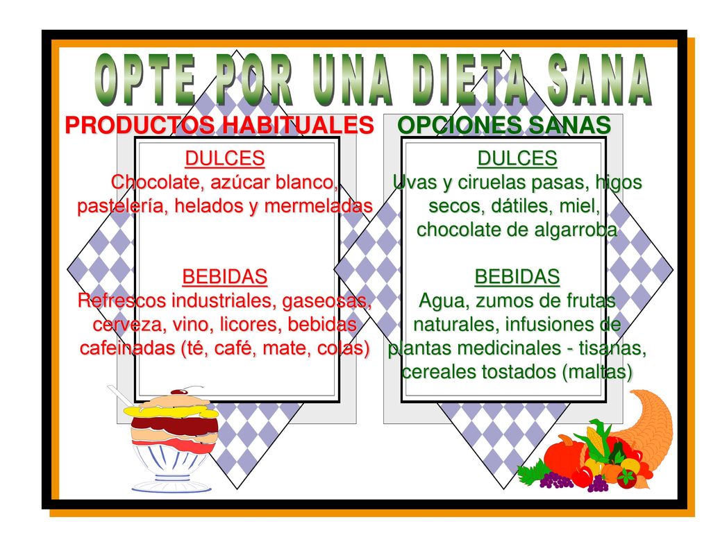 OPTE POR UNA DIETA SANA PRODUCTOS HABITUALES OPCIONES SANAS DULCES