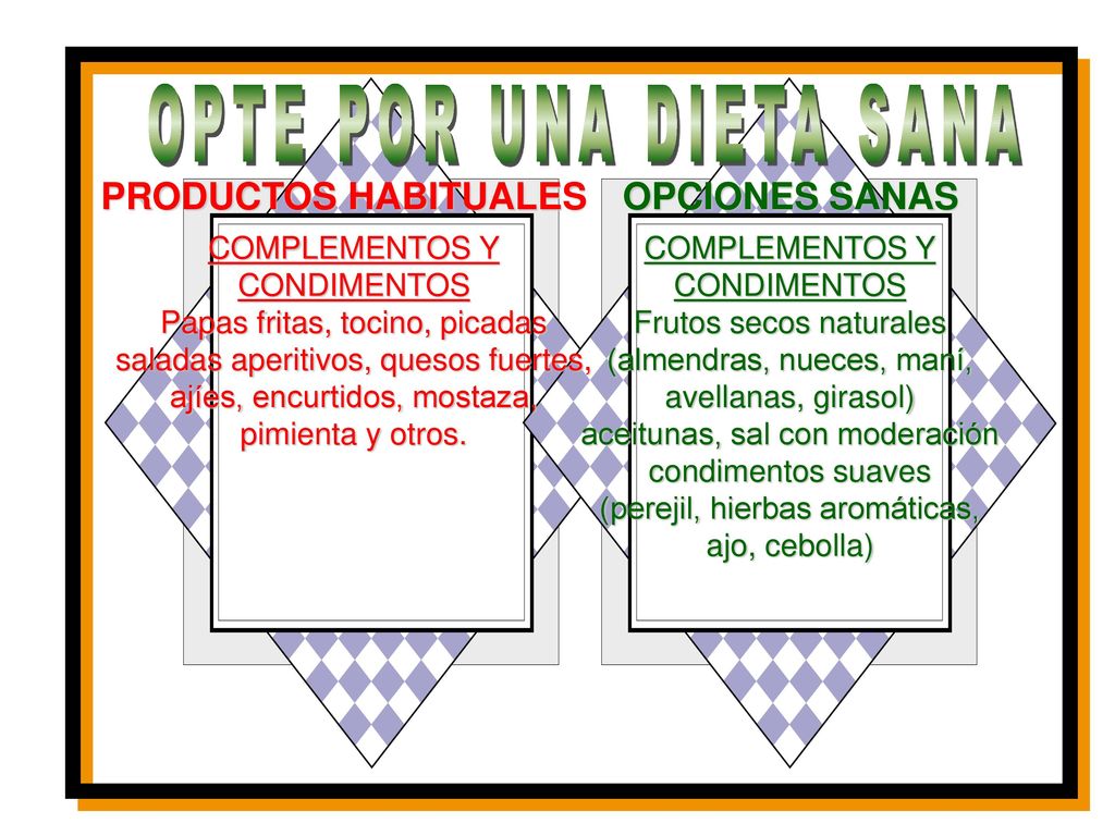 OPTE POR UNA DIETA SANA PRODUCTOS HABITUALES OPCIONES SANAS