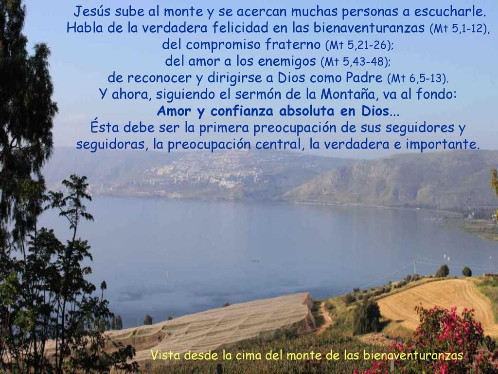 Jesús sube al monte y se acercan muchas personas a escucharle