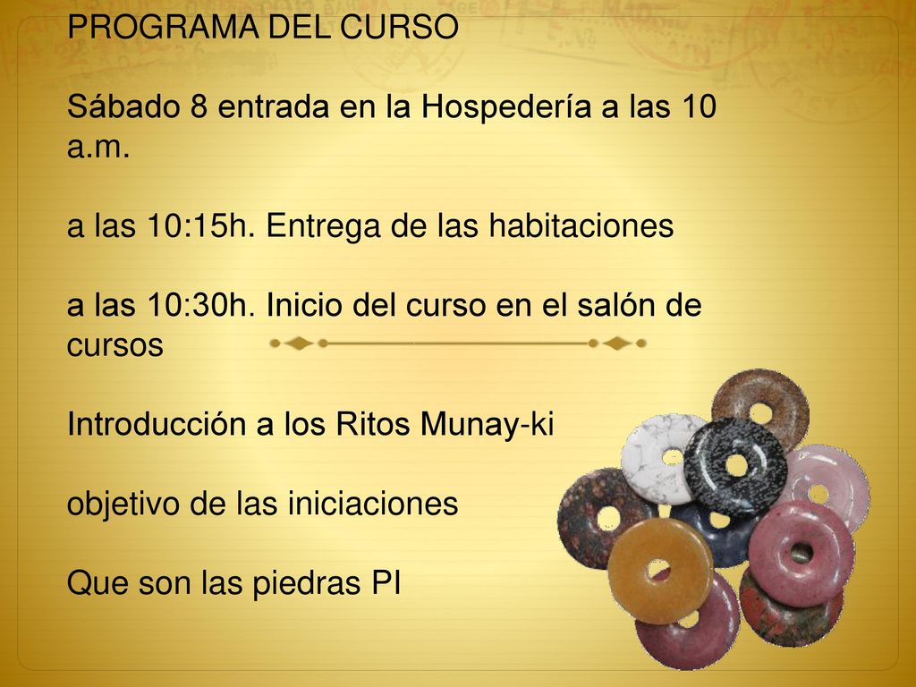 PROGRAMA DEL CURSO Sábado 8 entrada en la Hospedería a las 10 a. m