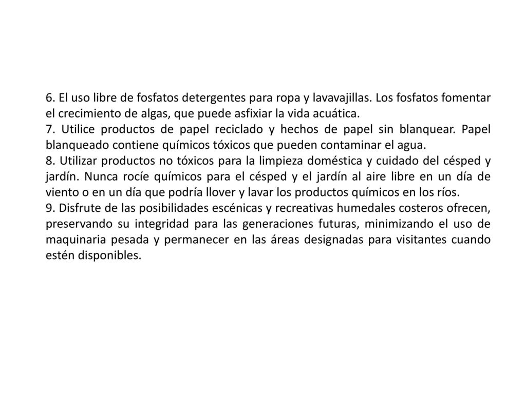 6. El uso libre de fosfatos detergentes para ropa y lavavajillas