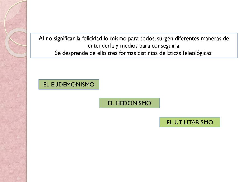 Se desprende de ello tres formas distintas de Éticas Teleológicas: