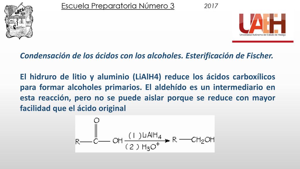 Condensación de los ácidos con los alcoholes. Esterificación de Fischer.