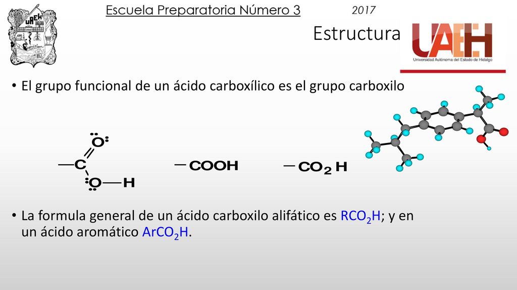 Estructura El grupo funcional de un ácido carboxílico es el grupo carboxilo.
