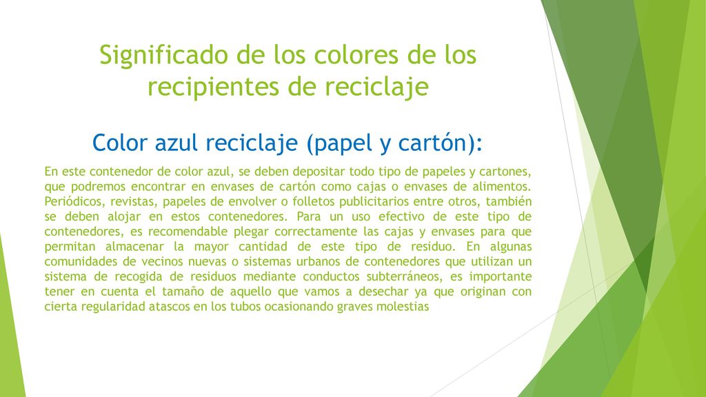 Significado de los colores de los recipientes de reciclaje